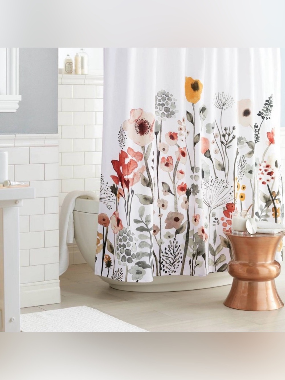 THRESHOLD • Watercolor Floral Fabric Shower Curtain